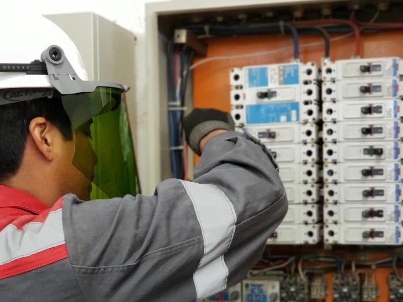 Electrician testing a distribution board on site