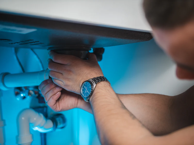 Engineer servicing a domestic water heater